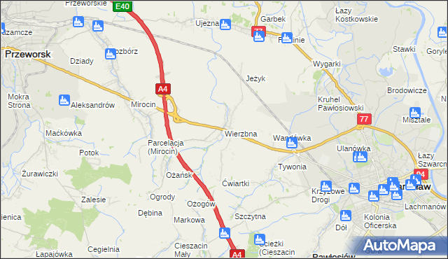 mapa Wierzbna gmina Pawłosiów, Wierzbna gmina Pawłosiów na mapie Targeo