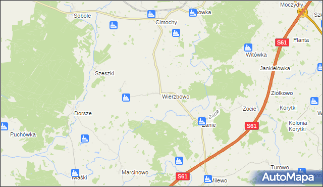 mapa Wierzbowo gmina Kalinowo, Wierzbowo gmina Kalinowo na mapie Targeo