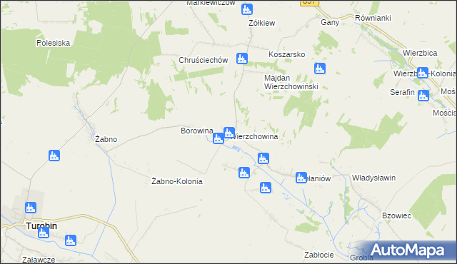 mapa Wierzchowina gmina Żółkiewka, Wierzchowina gmina Żółkiewka na mapie Targeo