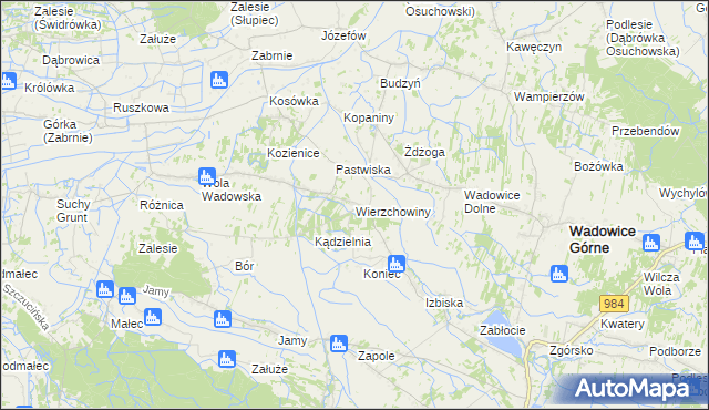 mapa Wierzchowiny gmina Wadowice Górne, Wierzchowiny gmina Wadowice Górne na mapie Targeo