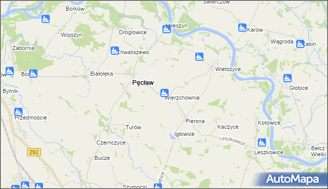 mapa Wierzchownia gmina Pęcław, Wierzchownia gmina Pęcław na mapie Targeo