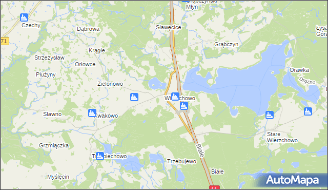 mapa Wierzchowo gmina Szczecinek, Wierzchowo gmina Szczecinek na mapie Targeo