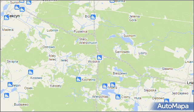 mapa Wierzchucin gmina Cekcyn, Wierzchucin gmina Cekcyn na mapie Targeo