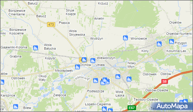 mapa Wiewiórczyn gmina Łask, Wiewiórczyn gmina Łask na mapie Targeo