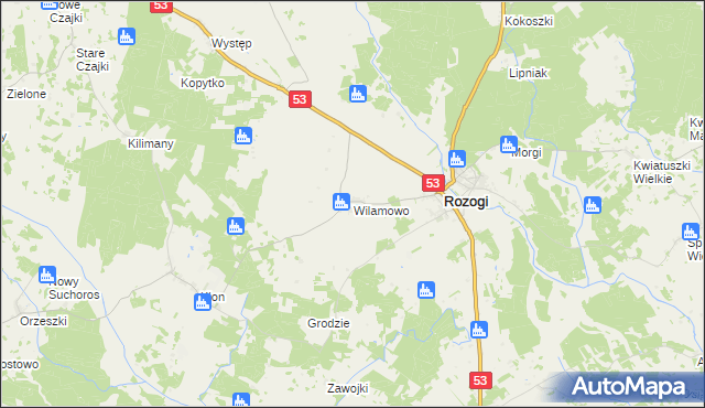 mapa Wilamowo gmina Rozogi, Wilamowo gmina Rozogi na mapie Targeo