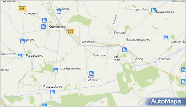 mapa Wilanowo gmina Kamieniec, Wilanowo gmina Kamieniec na mapie Targeo
