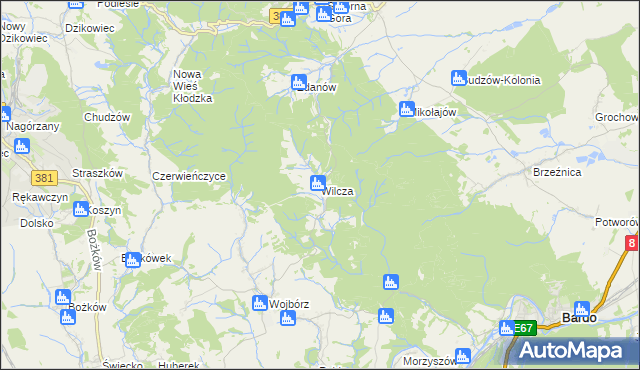 mapa Wilcza gmina Kłodzko, Wilcza gmina Kłodzko na mapie Targeo