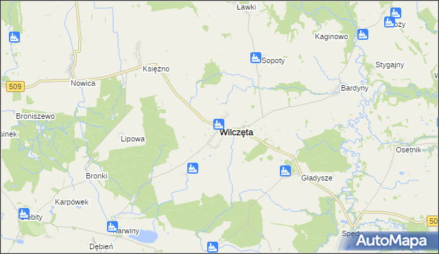 mapa Wilczęta, Wilczęta na mapie Targeo