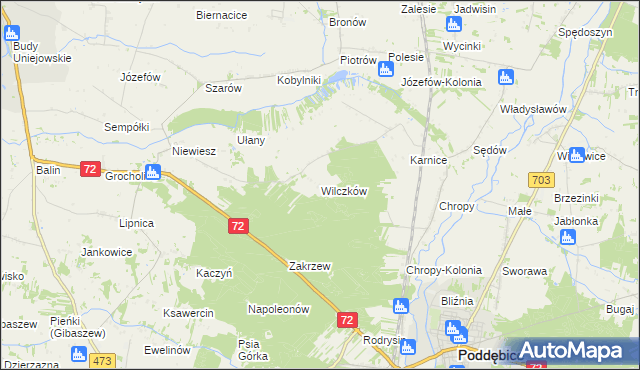 mapa Wilczków gmina Poddębice, Wilczków gmina Poddębice na mapie Targeo