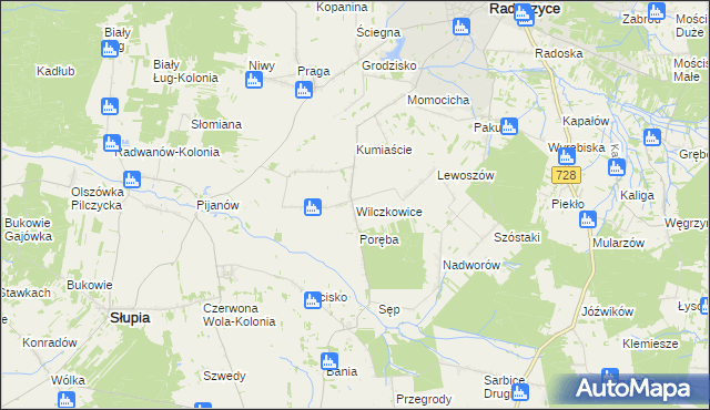 mapa Wilczkowice gmina Radoszyce, Wilczkowice gmina Radoszyce na mapie Targeo