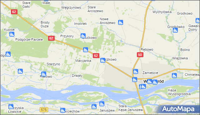 mapa Wilczkowo gmina Wyszogród, Wilczkowo gmina Wyszogród na mapie Targeo