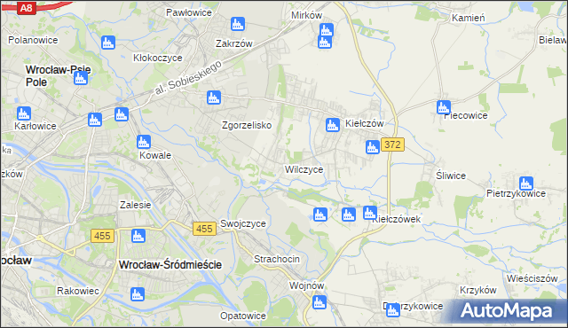 mapa Wilczyce gmina Długołęka, Wilczyce gmina Długołęka na mapie Targeo