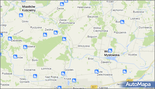 mapa Wilczyska gmina Wola Mysłowska, Wilczyska gmina Wola Mysłowska na mapie Targeo