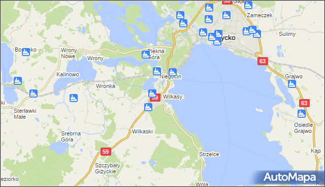 mapa Wilkasy gmina Giżycko, Wilkasy gmina Giżycko na mapie Targeo