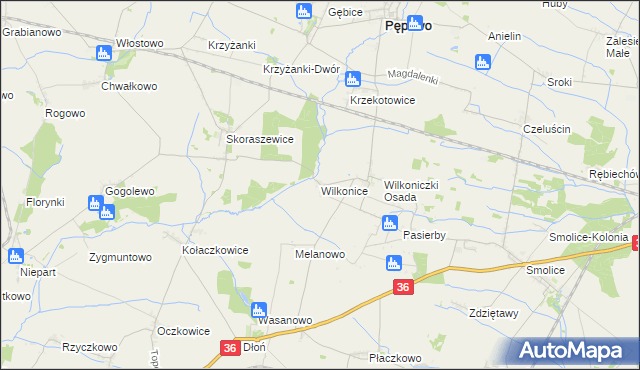 mapa Wilkonice gmina Pępowo, Wilkonice gmina Pępowo na mapie Targeo