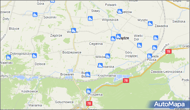 mapa Wilków gmina Irządze, Wilków gmina Irządze na mapie Targeo
