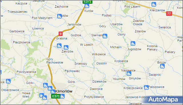 mapa Wilkowice gmina Klimontów, Wilkowice gmina Klimontów na mapie Targeo