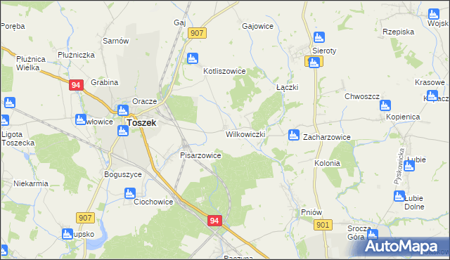mapa Wilkowiczki gmina Toszek, Wilkowiczki gmina Toszek na mapie Targeo