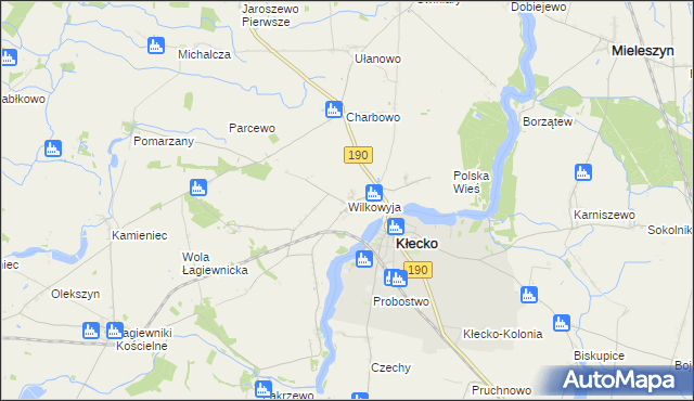 mapa Wilkowyja gmina Kłecko, Wilkowyja gmina Kłecko na mapie Targeo