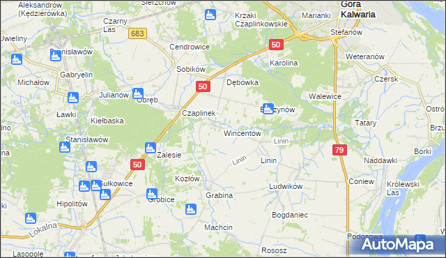 mapa Wincentów gmina Góra Kalwaria, Wincentów gmina Góra Kalwaria na mapie Targeo