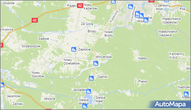 mapa Wincentów gmina Końskie, Wincentów gmina Końskie na mapie Targeo