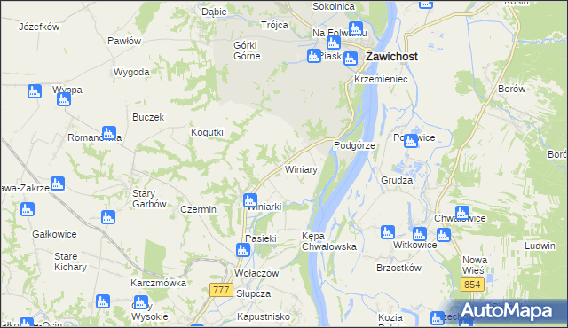 mapa Winiary gmina Dwikozy, Winiary gmina Dwikozy na mapie Targeo