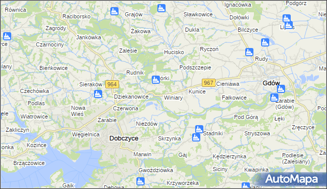 mapa Winiary gmina Gdów, Winiary gmina Gdów na mapie Targeo