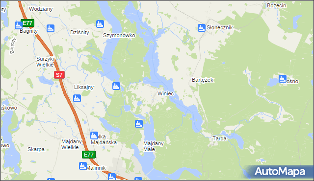 mapa Winiec, Winiec na mapie Targeo