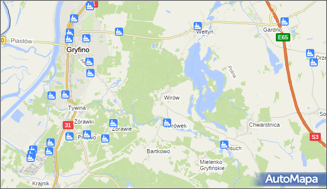 mapa Wirów gmina Gryfino, Wirów gmina Gryfino na mapie Targeo