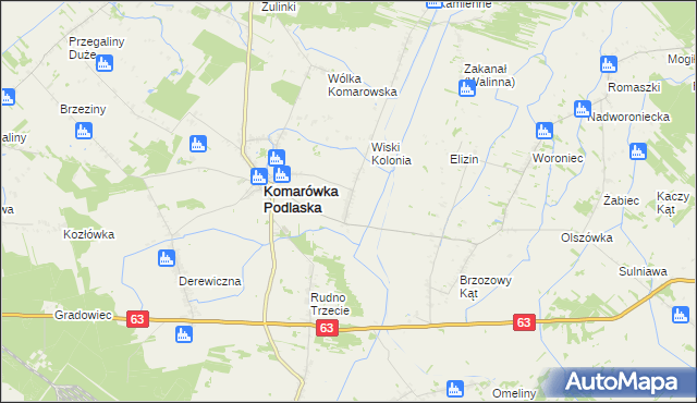 mapa Wiski gmina Komarówka Podlaska, Wiski gmina Komarówka Podlaska na mapie Targeo