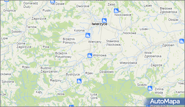 mapa Wiśniowa gmina Iwierzyce, Wiśniowa gmina Iwierzyce na mapie Targeo