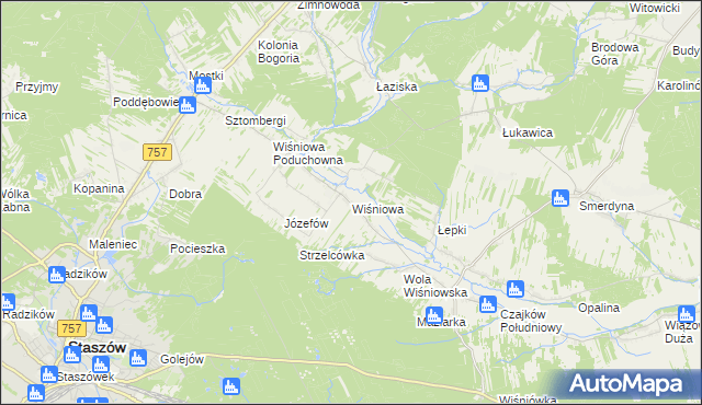 mapa Wiśniowa gmina Staszów, Wiśniowa gmina Staszów na mapie Targeo