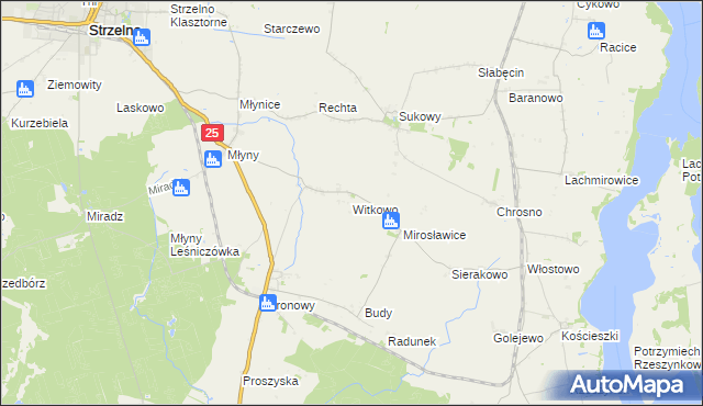 mapa Witkowo gmina Strzelno, Witkowo gmina Strzelno na mapie Targeo