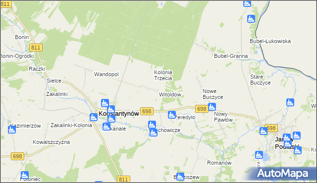 mapa Witoldów gmina Konstantynów, Witoldów gmina Konstantynów na mapie Targeo