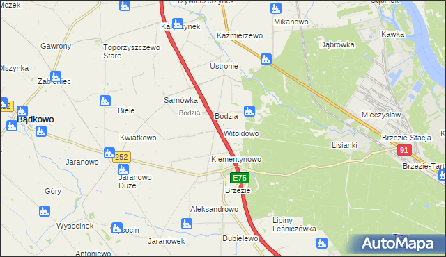 mapa Witoldowo gmina Brześć Kujawski, Witoldowo gmina Brześć Kujawski na mapie Targeo