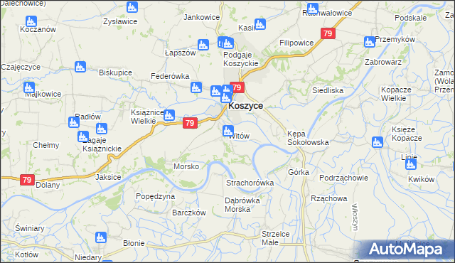mapa Witów gmina Koszyce, Witów gmina Koszyce na mapie Targeo