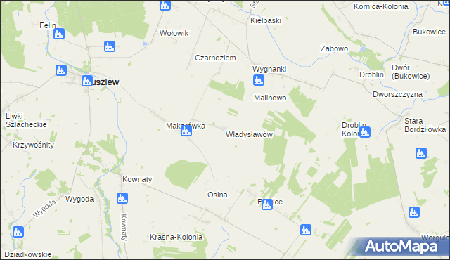 mapa Władysławów gmina Huszlew, Władysławów gmina Huszlew na mapie Targeo