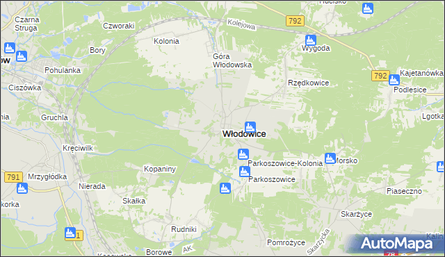 mapa Włodowice powiat zawierciański, Włodowice powiat zawierciański na mapie Targeo