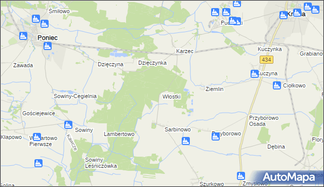 mapa Włostki, Włostki na mapie Targeo