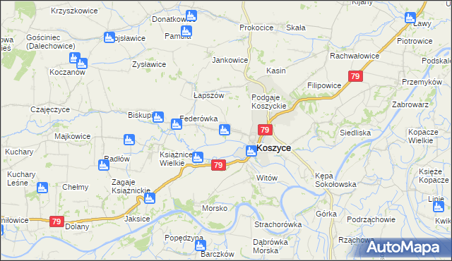 mapa Włostowice gmina Koszyce, Włostowice gmina Koszyce na mapie Targeo