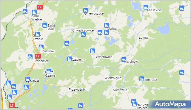 mapa Włostowice gmina Trzebiel, Włostowice gmina Trzebiel na mapie Targeo