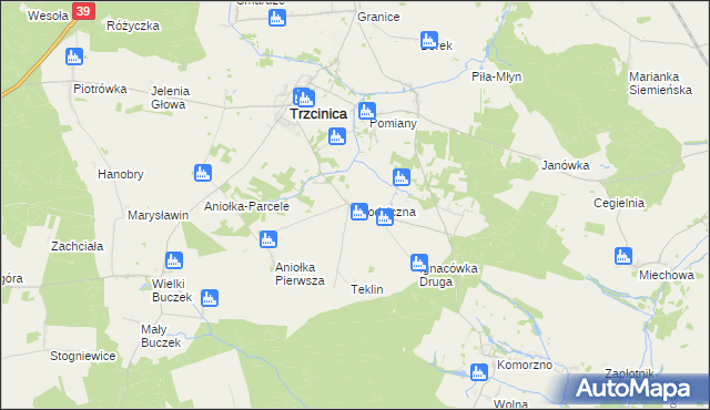 mapa Wodziczna gmina Trzcinica, Wodziczna gmina Trzcinica na mapie Targeo