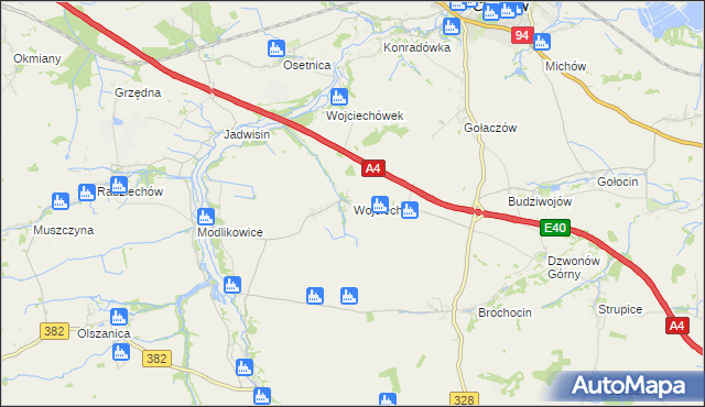 mapa Wojciechów gmina Zagrodno, Wojciechów gmina Zagrodno na mapie Targeo