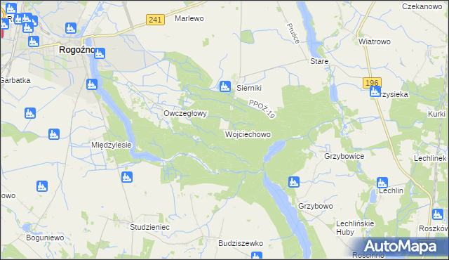 mapa Wojciechowo gmina Rogoźno, Wojciechowo gmina Rogoźno na mapie Targeo
