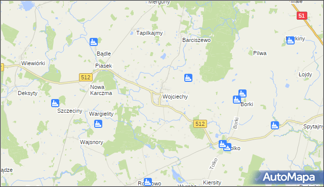mapa Wojciechy gmina Bartoszyce, Wojciechy gmina Bartoszyce na mapie Targeo