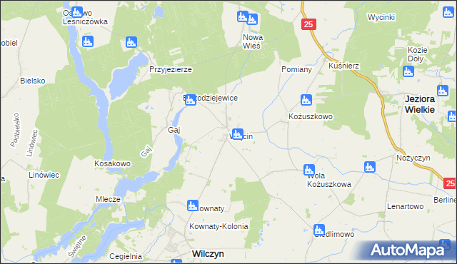 mapa Wójcin gmina Jeziora Wielkie, Wójcin gmina Jeziora Wielkie na mapie Targeo