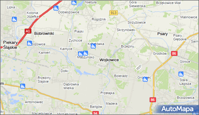 mapa Wojkowice powiat będziński, Wojkowice powiat będziński na mapie Targeo