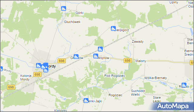 mapa Wojnów gmina Mordy, Wojnów gmina Mordy na mapie Targeo