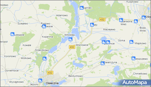 mapa Wojnowice gmina Osieczna, Wojnowice gmina Osieczna na mapie Targeo