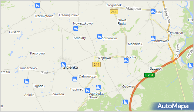 mapa Wojnowo gmina Sicienko, Wojnowo gmina Sicienko na mapie Targeo